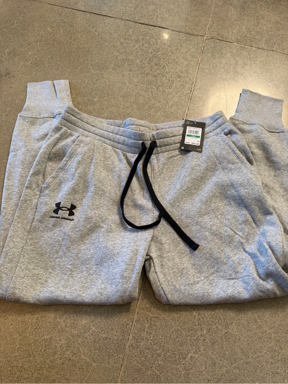 Under Armour Women’s Light Gray Fleece Joggers with Black Drawcord